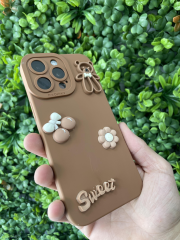 iPhone 15 Pro Max Kahverengi Kamera Korumalı Kabartmalı Slikon Kılıf