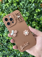iPhone 15 Pro Max Kahverengi Kamera Korumalı Kabartmalı Slikon Kılıf