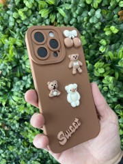 iPhone 15 Pro Max Kahverengi Kamera Korumalı Kabartmalı Slikon Kılıf