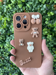 iPhone 15 Pro Max Kahverengi Kamera Korumalı Kabartmalı Slikon Kılıf