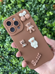 iPhone 15 Pro Max Kahverengi Kamera Korumalı Kabartmalı Slikon Kılıf