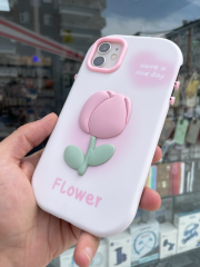 iPhone 11 Uyumlu 3D Lale Kabartmalı Darbeye Dayanıklı Telefon Kılıfı