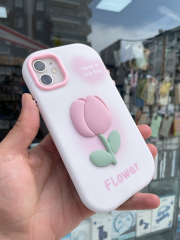 iPhone 11 Uyumlu 3D Lale Kabartmalı Darbeye Dayanıklı Telefon Kılıfı