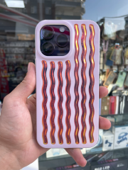 iPhone 14 Pro Max Uyumlu Dalgalı Renkli Kabartmalı Transparan Kılıf