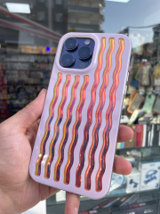 iPhone 14 Pro Max Uyumlu Dalgalı Renkli Kabartmalı Transparan Kılıf