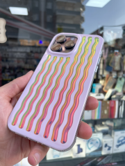 iPhone 14 Pro Max Uyumlu Dalgalı Renkli Kabartmalı Transparan Kılıf