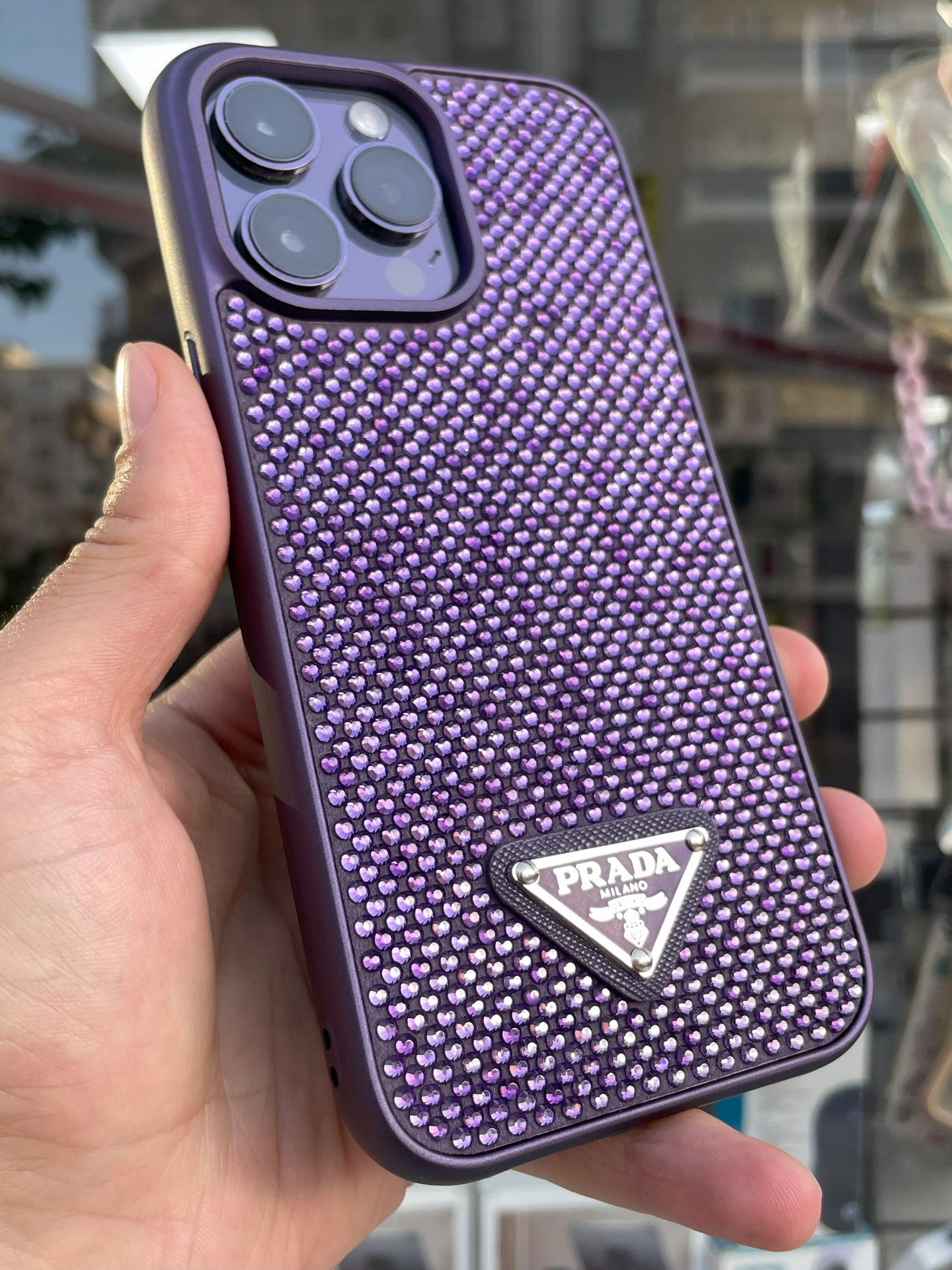 iPhone 14 Pro Max Uyumlu Derin Mor Taşlı Kılıf