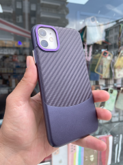 iPhone 11 Uyumlu Karbon Desenli Mor Renk Kılıf