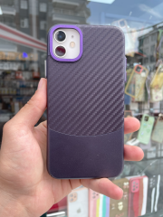 iPhone 11 Uyumlu Karbon Desenli Mor Renk Kılıf