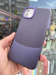 iPhone 11 Uyumlu Karbon Desenli Mor Renk Kılıf