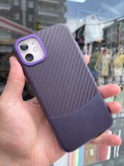 iPhone 11 Uyumlu Karbon Desenli Mor Renk Kılıf