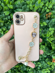iPhone 11 Uyumlu Taşlı Tutamaçlı Pembe Renk Kılıf