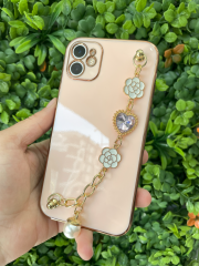 iPhone 11 Uyumlu Taşlı Tutamaçlı Pembe Renk Kılıf