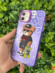 iPhone 11 Uyumlu 3D Kabartmalı Desenli Mor Renk Kılıf