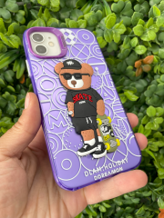 iPhone 11 Uyumlu 3D Kabartmalı Desenli Mor Renk Kılıf