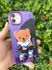 iPhone 11 Uyumlu 3D Kabartmalı Desenli Mor Ayıcık Renk Kılıf