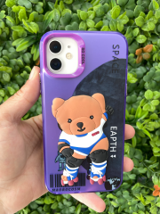 iPhone 11 Uyumlu 3D Kabartmalı Desenli Mor Ayıcık Renk Kılıf