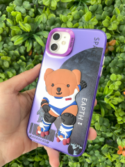 iPhone 11 Uyumlu 3D Kabartmalı Desenli Mor Ayıcık Renk Kılıf