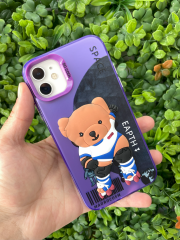 iPhone 11 Uyumlu 3D Kabartmalı Desenli Mor Ayıcık Renk Kılıf