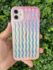 iPhone 11 Uyumlu Dalgalı Renkli Kabartmalı Transparan Kılıf