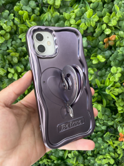 iPhone 11 Yanları Yumuşak Kalp Desenli Standlı Kılıf MOR RENK