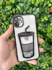 iPhone 11 Uyumlu 3D Bardakta Hareketli Sulu Yıldız ve Meyve Desenli Lens Korumalı Kılıf