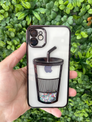 iPhone 11 Uyumlu 3D Bardakta Hareketli Sulu Yıldız ve Meyve Desenli Lens Korumalı Kılıf