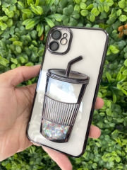 iPhone 11 Uyumlu 3D Bardakta Hareketli Sulu Yıldız ve Meyve Desenli Lens Korumalı Kılıf