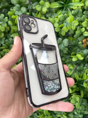 iPhone 11 Uyumlu 3D Bardakta Hareketli Sulu Yıldız ve Meyve Desenli Lens Korumalı Kılıf