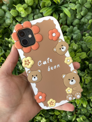 iPhone 11 Ayıcık Desenli Üstün Korumalı Kabartma 3D Kılıf