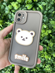iPhone 11 Ayıcıklı Kamera Korumalı Kılıf Kahverengi