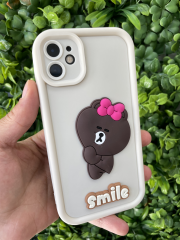 iPhone 11 Ayıcıklı 3D Kamera Korumalı Kılıf Beyaz
