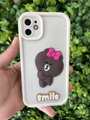 iPhone 11 Ayıcıklı 3D Kamera Korumalı Kılıf Beyaz