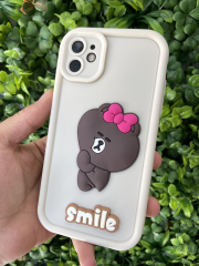 iPhone 11 Ayıcıklı 3D Kamera Korumalı Kılıf Beyaz