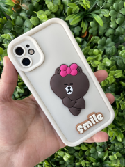 iPhone 11 Ayıcıklı 3D Kamera Korumalı Kılıf Beyaz