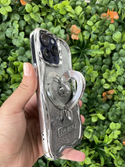 iPhone 14 Pro Max Kalp Desen Standlı Kılıf Arkası Parlak