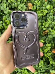 iPhone 14 Pro Max Uyumlu Kalp Desenli Tutamaçlı Standlı Kılıf Mor Renk