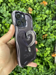 iPhone 14 Pro Max Uyumlu Kalp Desenli Tutamaçlı Standlı Kılıf Mor Renk