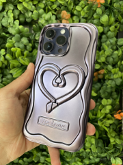 iPhone 14 Pro Max Uyumlu Kalp Desenli Tutamaçlı Standlı Kılıf Mor Renk