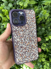 iPhone 14 Pro Max Uyumlu Küçük Taşları Olan Mor Renk Kılıf