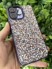 iPhone 14 Pro Max Uyumlu Küçük Taşları Olan Mor Renk Kılıf
