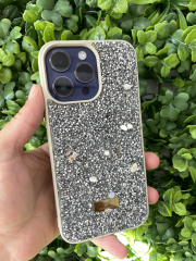 iPhone 14 Pro Max Uyumlu Küçük Taşları Olan SW Beyaz Kılıf