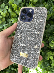 iPhone 14 Pro Max Uyumlu Küçük Taşları Olan SW Beyaz Kılıf