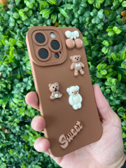 iPhone 14 Pro Max Kahverengi Kamera Korumalı Kabartmalı Slikon Kılıf