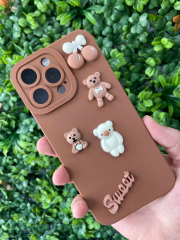 iPhone 14 Pro Max Kahverengi Kamera Korumalı Kabartmalı Slikon Kılıf