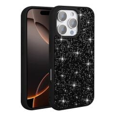 iPhone 16 Pro Max Kılıf Parlak Taşlı Tasarım Kılıf Siyah