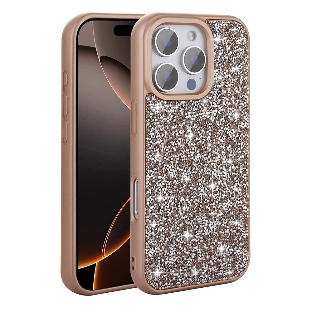 iPhone 16 Pro Kılıf Parlak Taşlı Tasarım Kılıf Çöl Rengi
