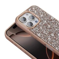 iPhone 16 Pro Kılıf Parlak Taşlı Tasarım Kılıf Çöl Rengi