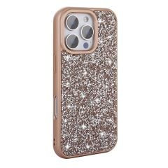 iPhone 16 Pro Kılıf Parlak Taşlı Tasarım Kılıf Çöl Rengi