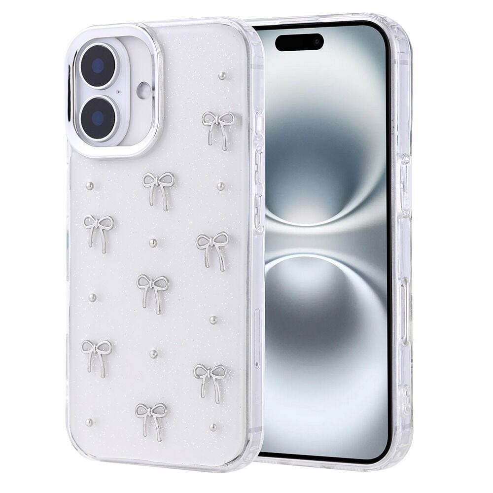 Apple iPhone 16 Kılıf Fiyonk Tasarımlı Simli Şeffaf